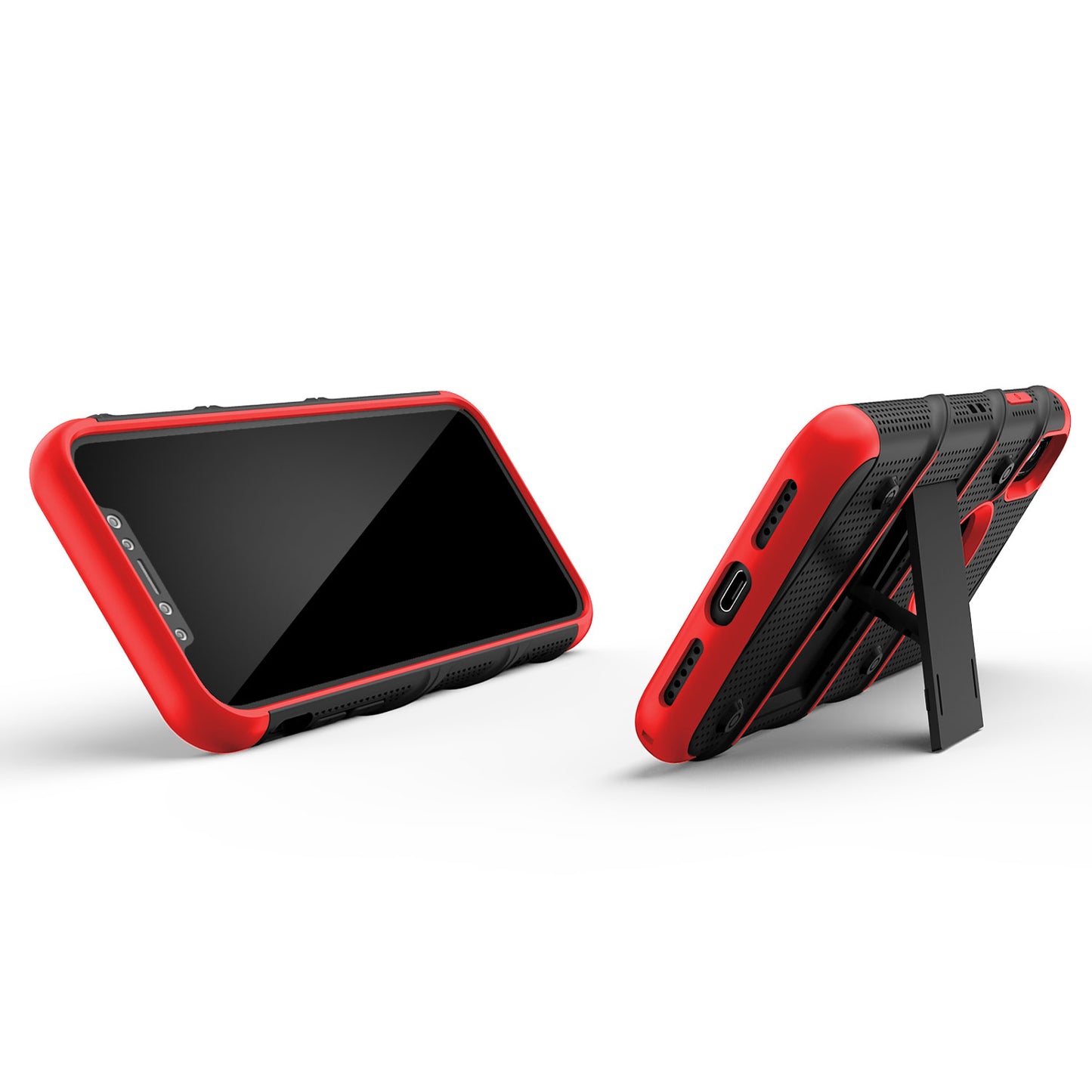 For iPhone XR - BOLT Case with Built In Kickstand Holster and Tempered Glass Screen Protector