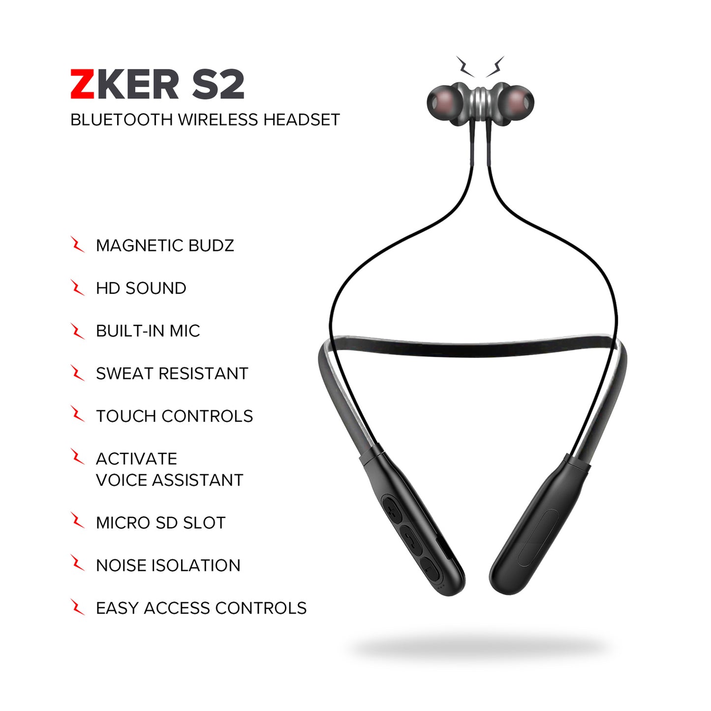 For any Phone Model with Bluetooth Capability - ZIZO ZKER S2 Bluetooth Neckband Wireless Headset