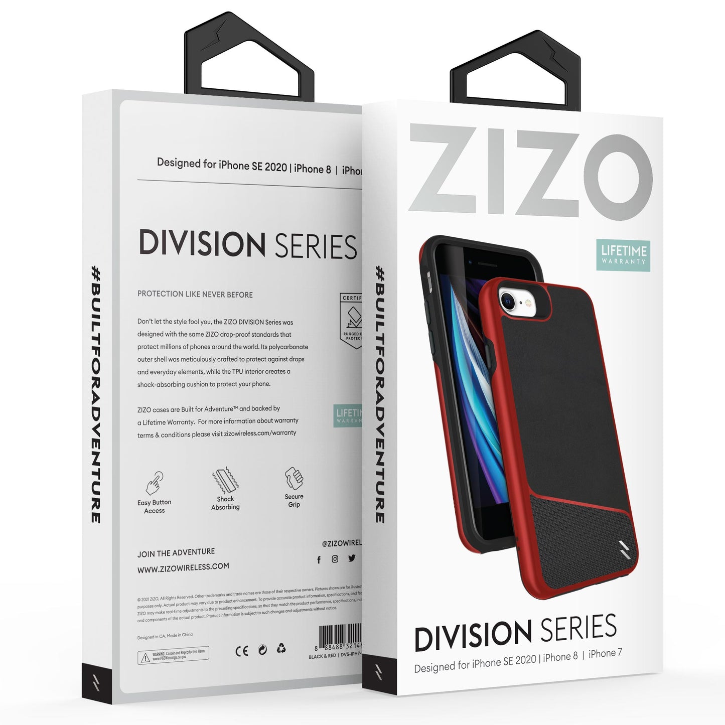 ZIZO DIVISION Series Case for iPhone SE (3rd and 2nd gen)/8/7 - Black & Red - ZIZO Wireless