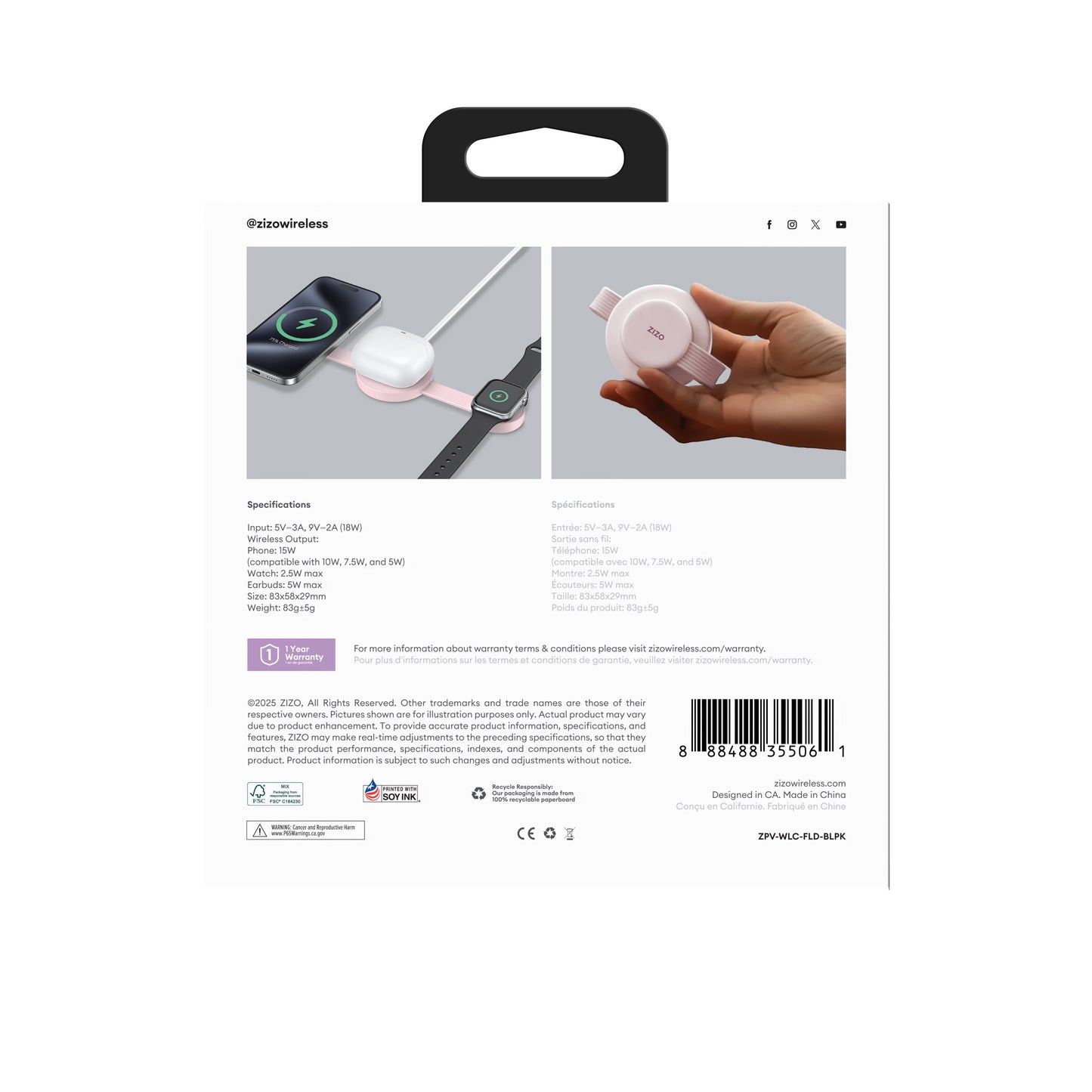 ZIZO PowerVault Fold 3-in-1 Travel Charging Station with MagSafe Mount - Blush Pink