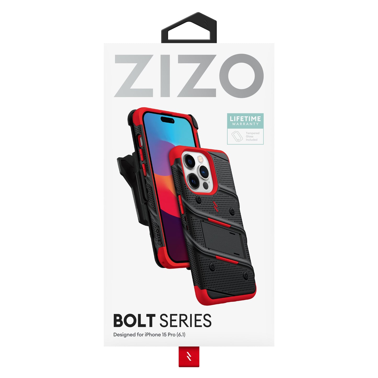 ZIZO BOLT Bundle iPhone 15 Pro Case with Tempered Glass