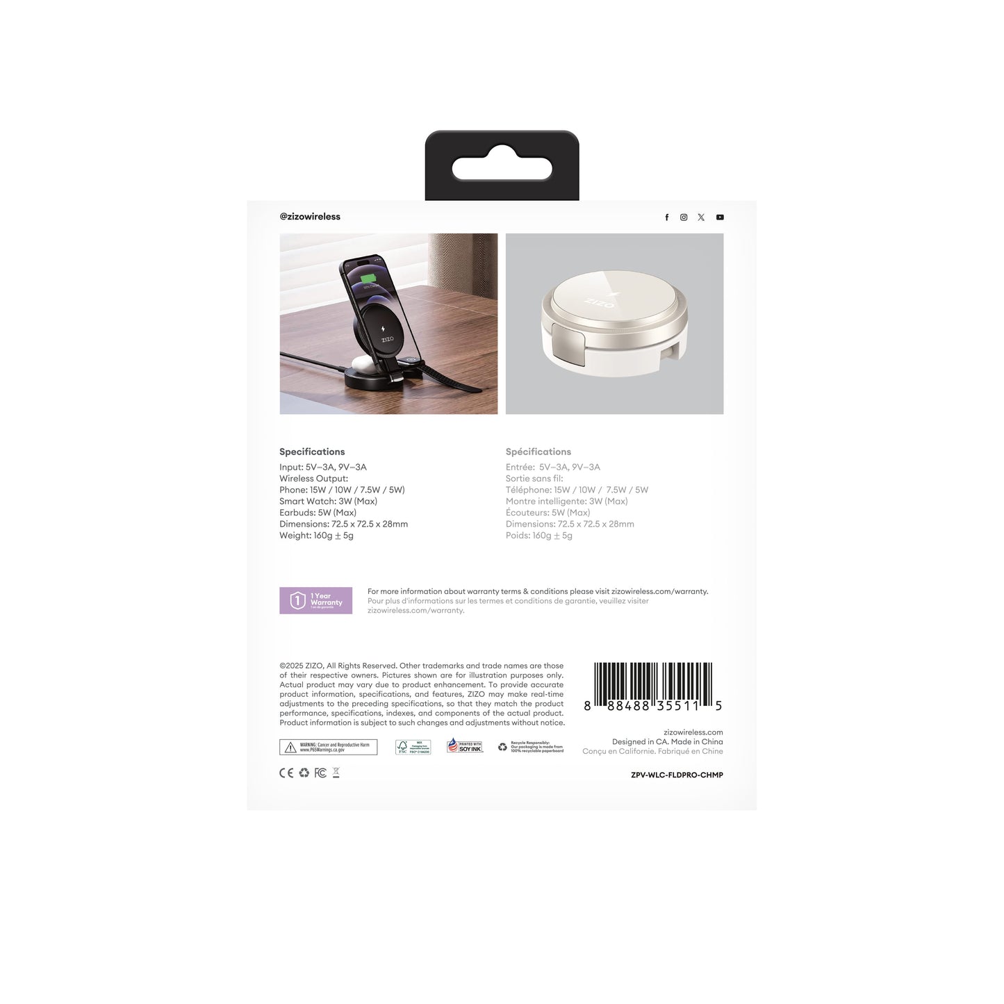 ZIZO PowerVault Fold Pro 3-in-1 MagSafe Charging Station with Adjustable Stand - Champagne