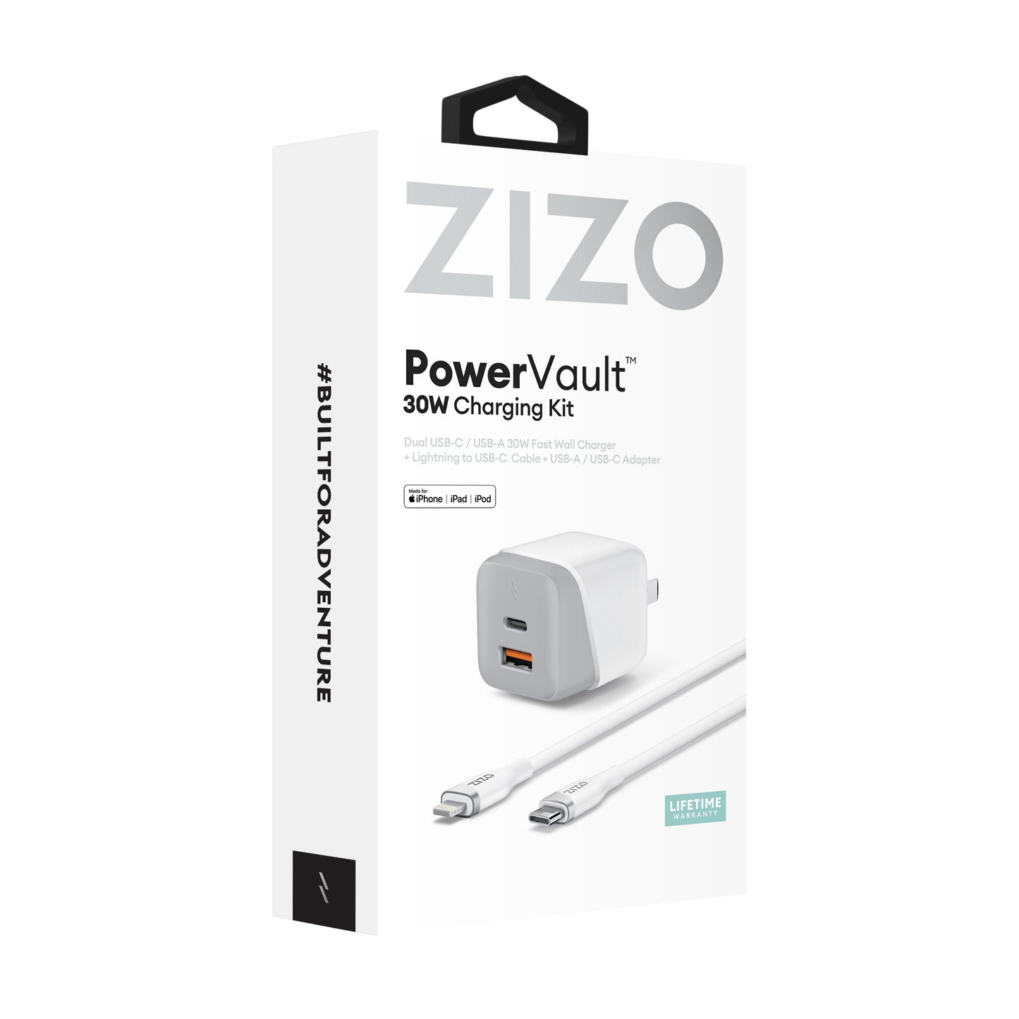 ZIZO PowerVault 30W Dual Port Wall Charger Bundle + Lightning to USB-C Cable + USB-A Adapter