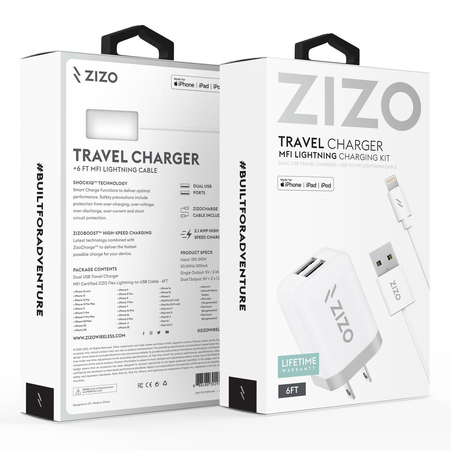 ZizoCharge 2in1 H10 Adapter and 6ft MFi Certified Cable for iPhone / iPad / iPod - ZIZO Wireless