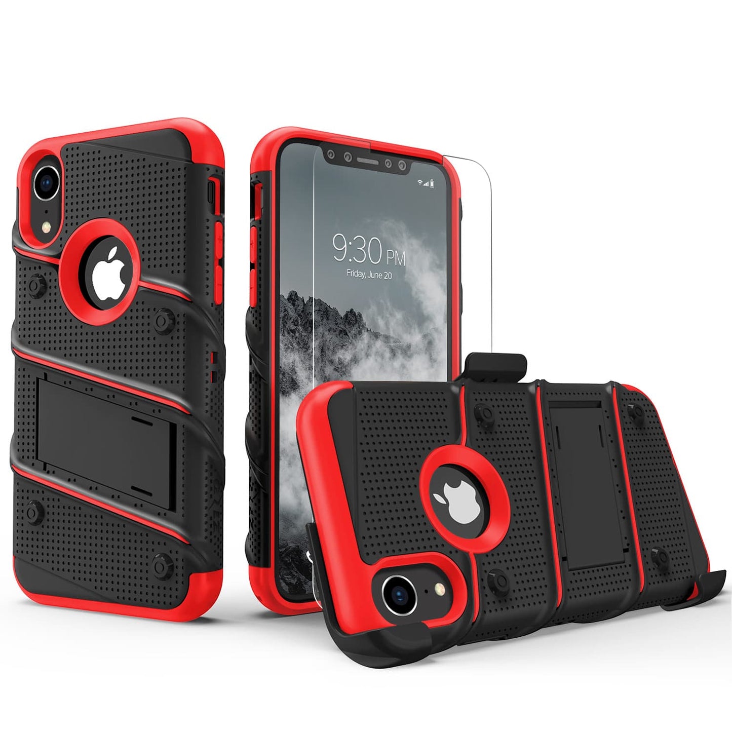 For iPhone XR - BOLT Case with Built In Kickstand Holster and Tempered Glass Screen Protector