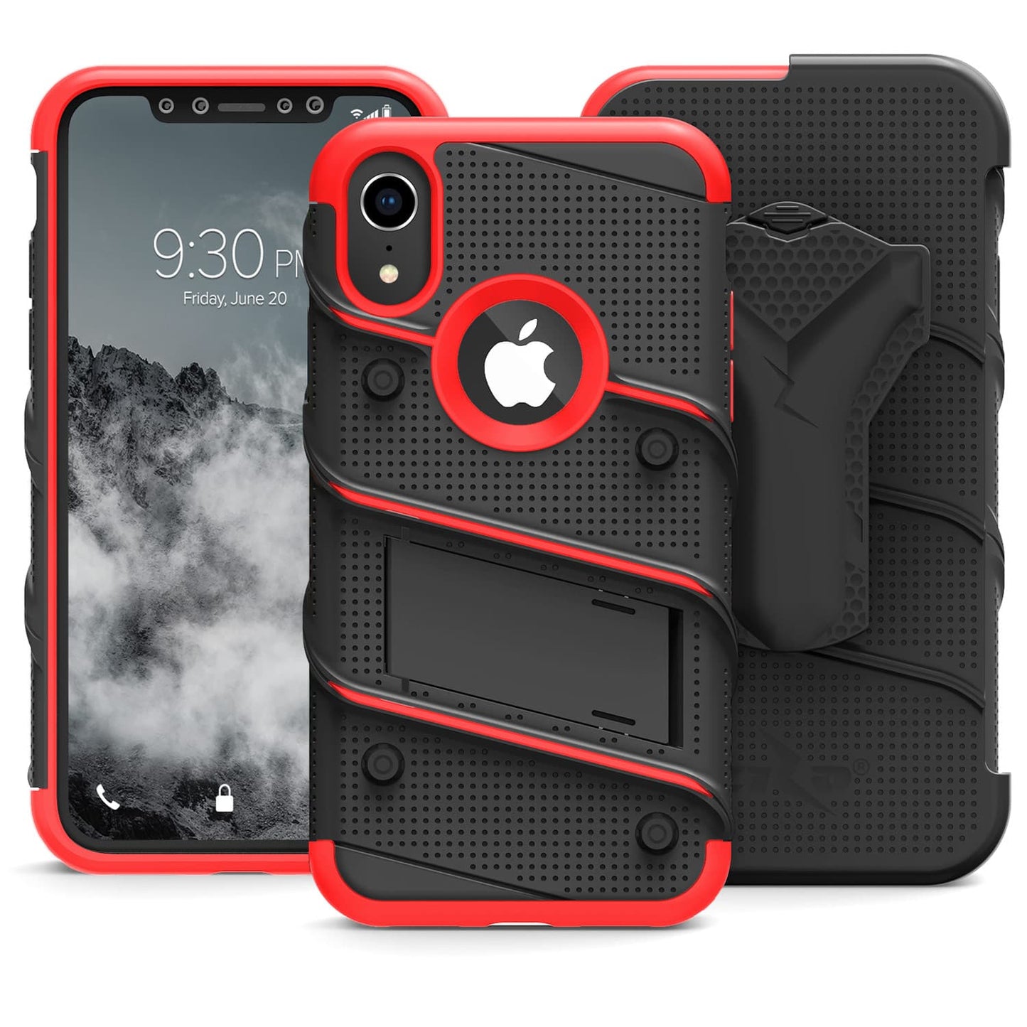 For iPhone XR - BOLT Case with Built In Kickstand Holster and Tempered Glass Screen Protector