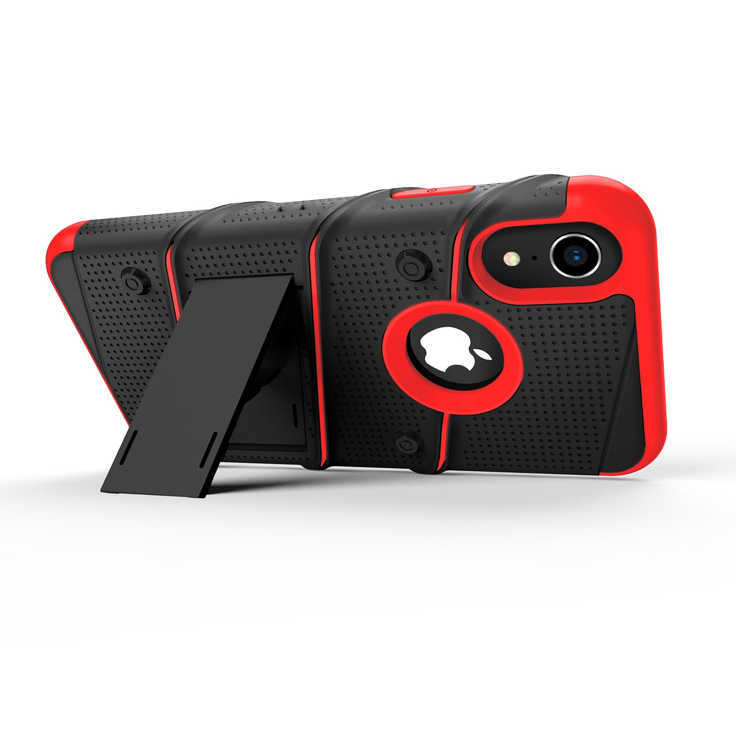 For iPhone XR - BOLT Case with Built In Kickstand Holster and Tempered Glass Screen Protector