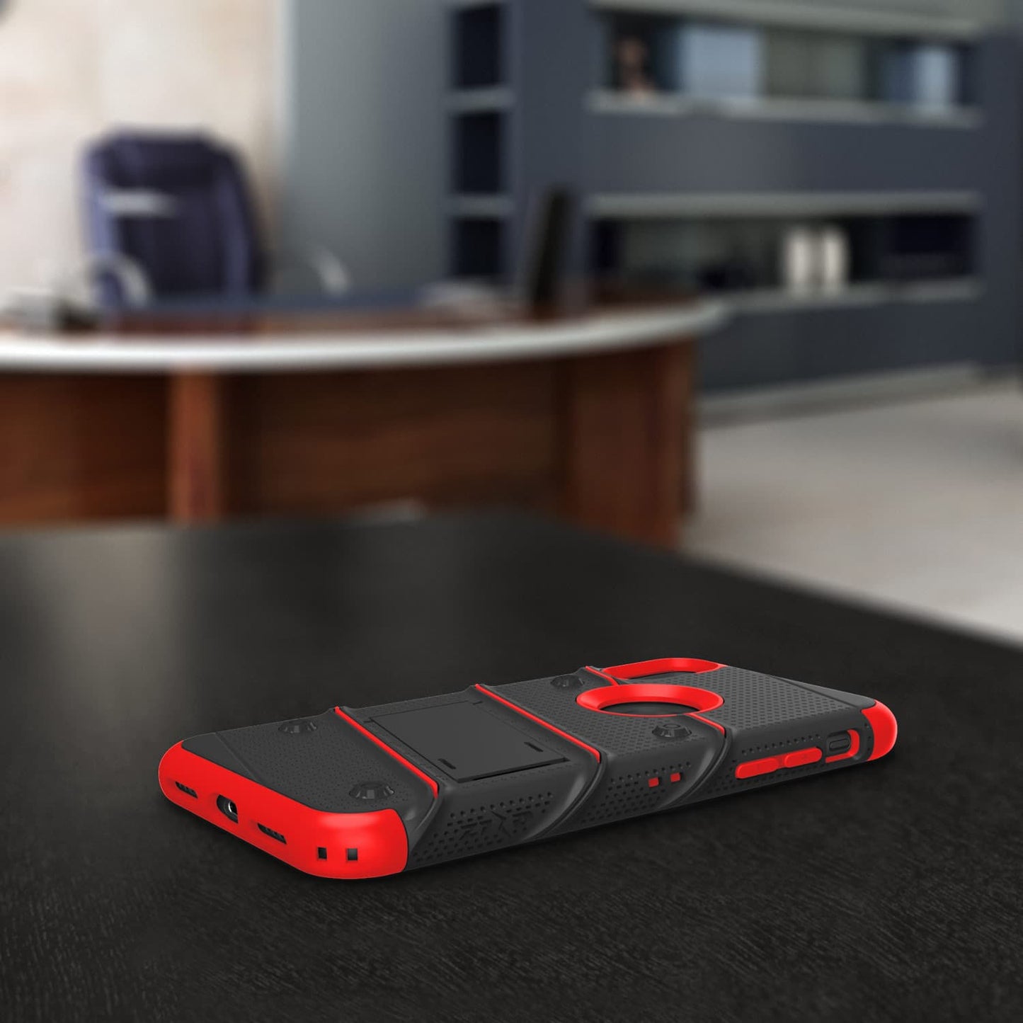 For iPhone XR - BOLT Case with Built In Kickstand Holster and Tempered Glass Screen Protector
