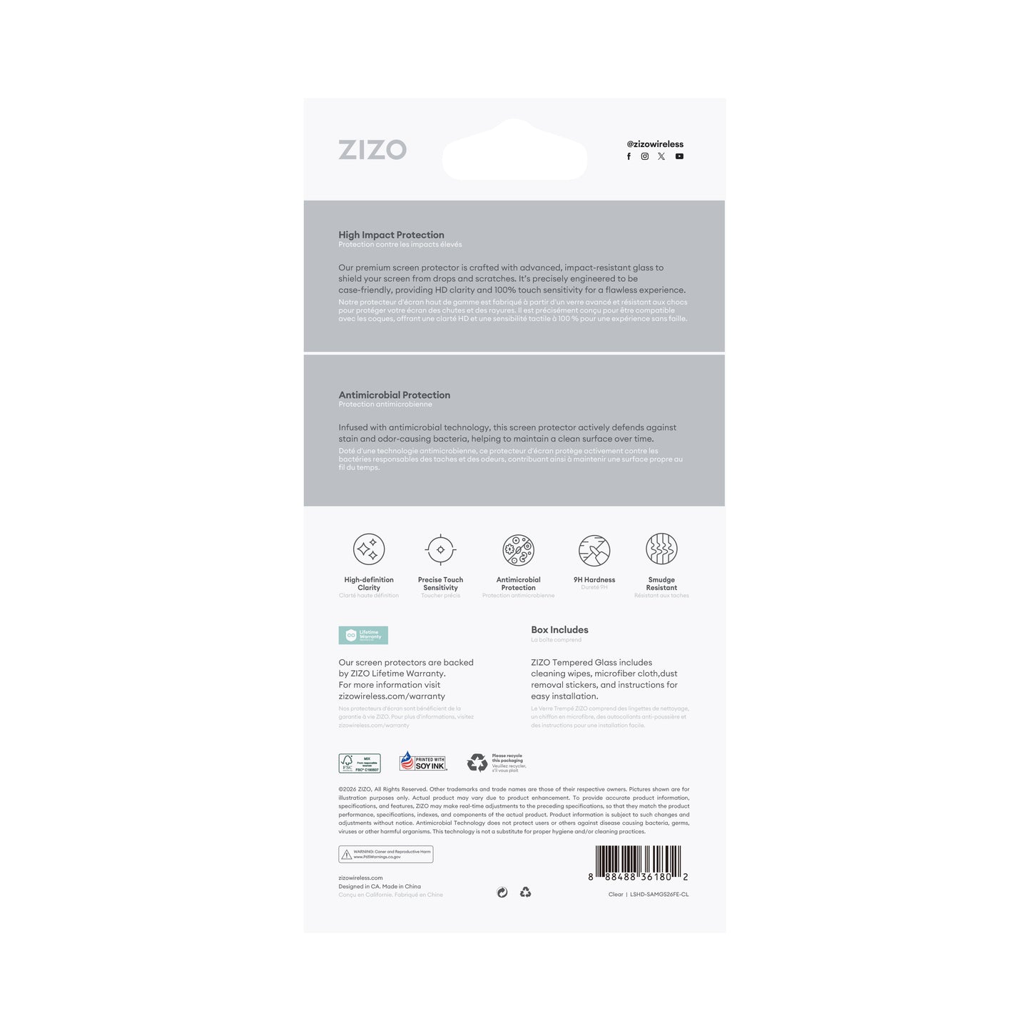 ZIZO Lightning Shield Galaxy S26 FE Tempered Glass Screen Protector