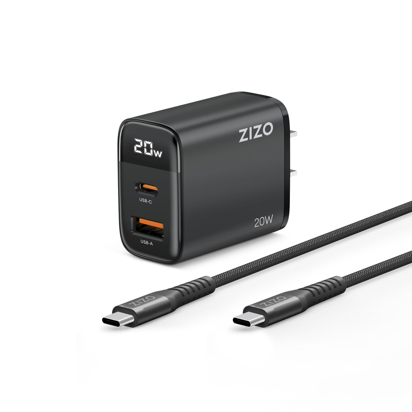 ZIZO PowerVault 20W Charger Bundle with 4FT Braided Nylon USB-C Cable - Black