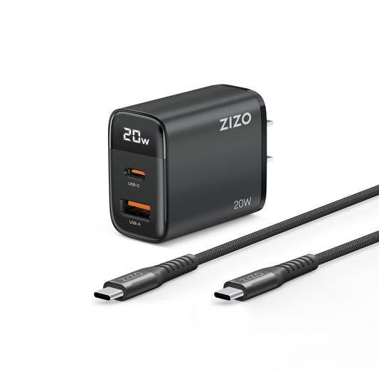 ZIZO PowerVault 20W Charger Bundle with 4FT Braided Nylon USB-C Cable - Black