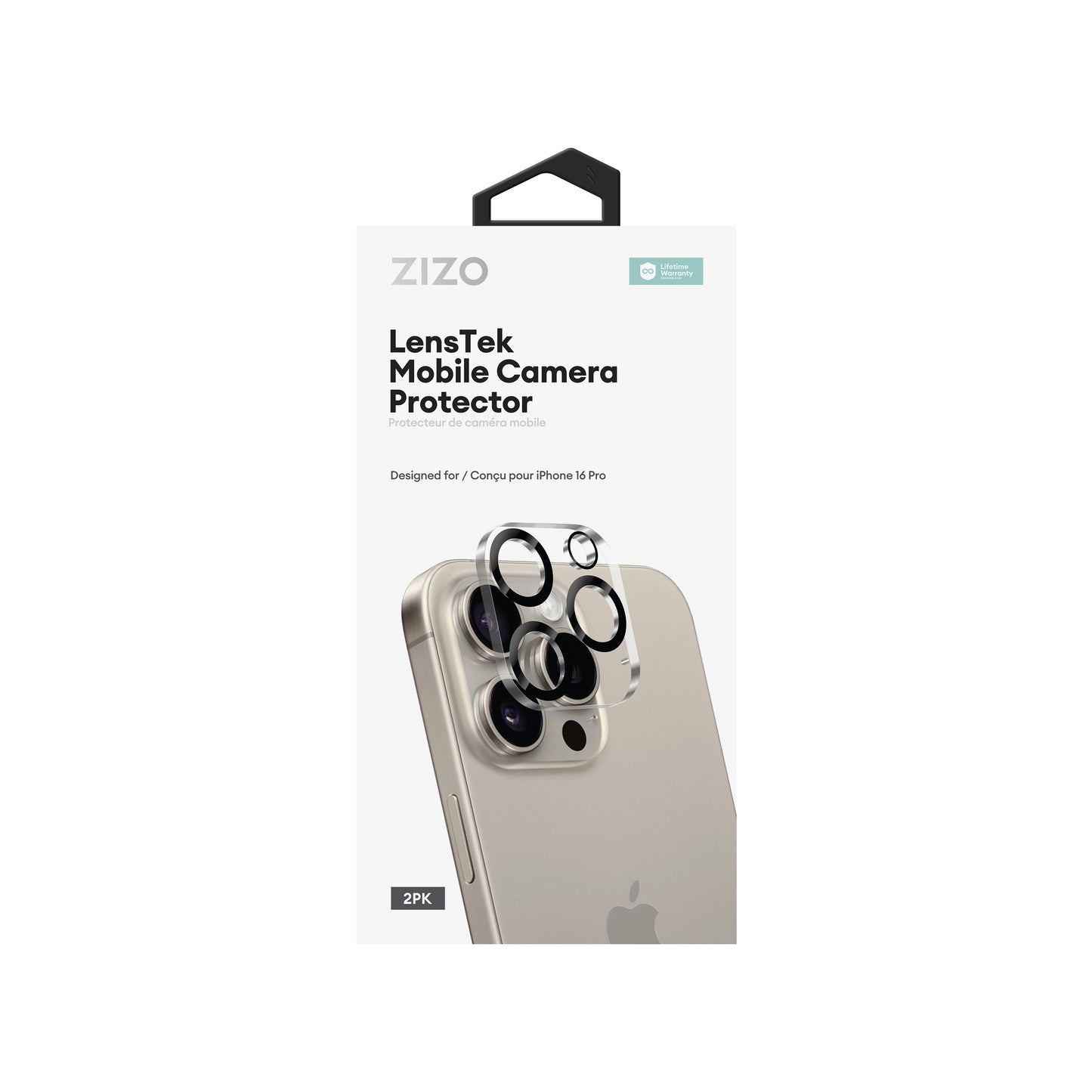 ZIZO LensTek iPhone 16 Pro Camera Lens Protector (2 Pack) - Black