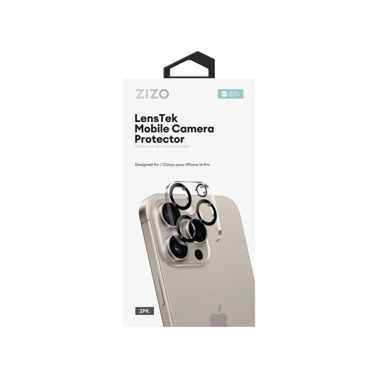 ZIZO LensTek iPhone 16 Pro Camera Lens Protector (2 Pack) - Black