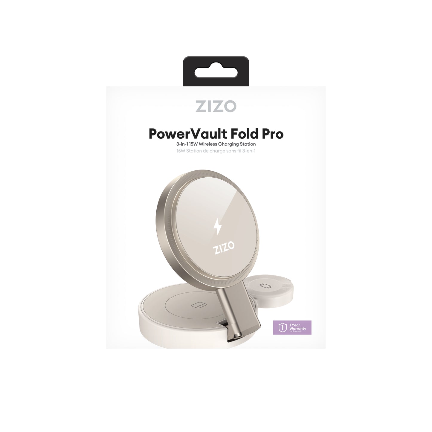 ZIZO PowerVault Fold Pro 3-in-1 MagSafe Charging Station with Adjustable Stand - Champagne