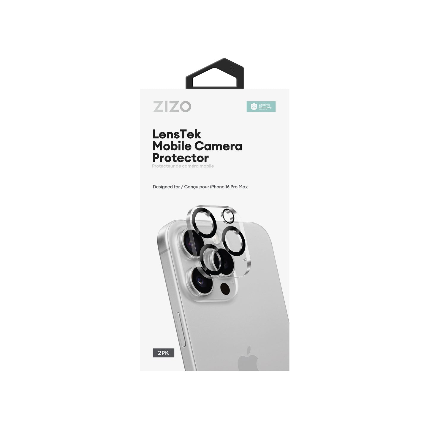 ZIZO LensTek iPhone 16 Pro Max Camera Lens Protector (2 Pack) - Black