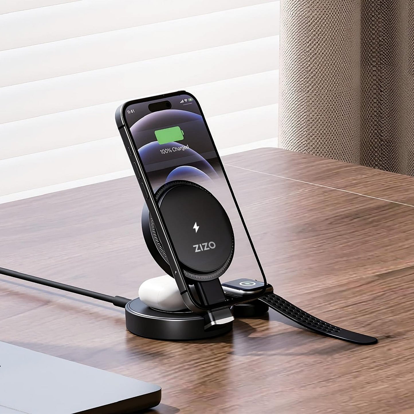 ZIZO PowerVault Fold Pro 3-in-1 MagSafe Charging Station with Adjustable Stand - Black