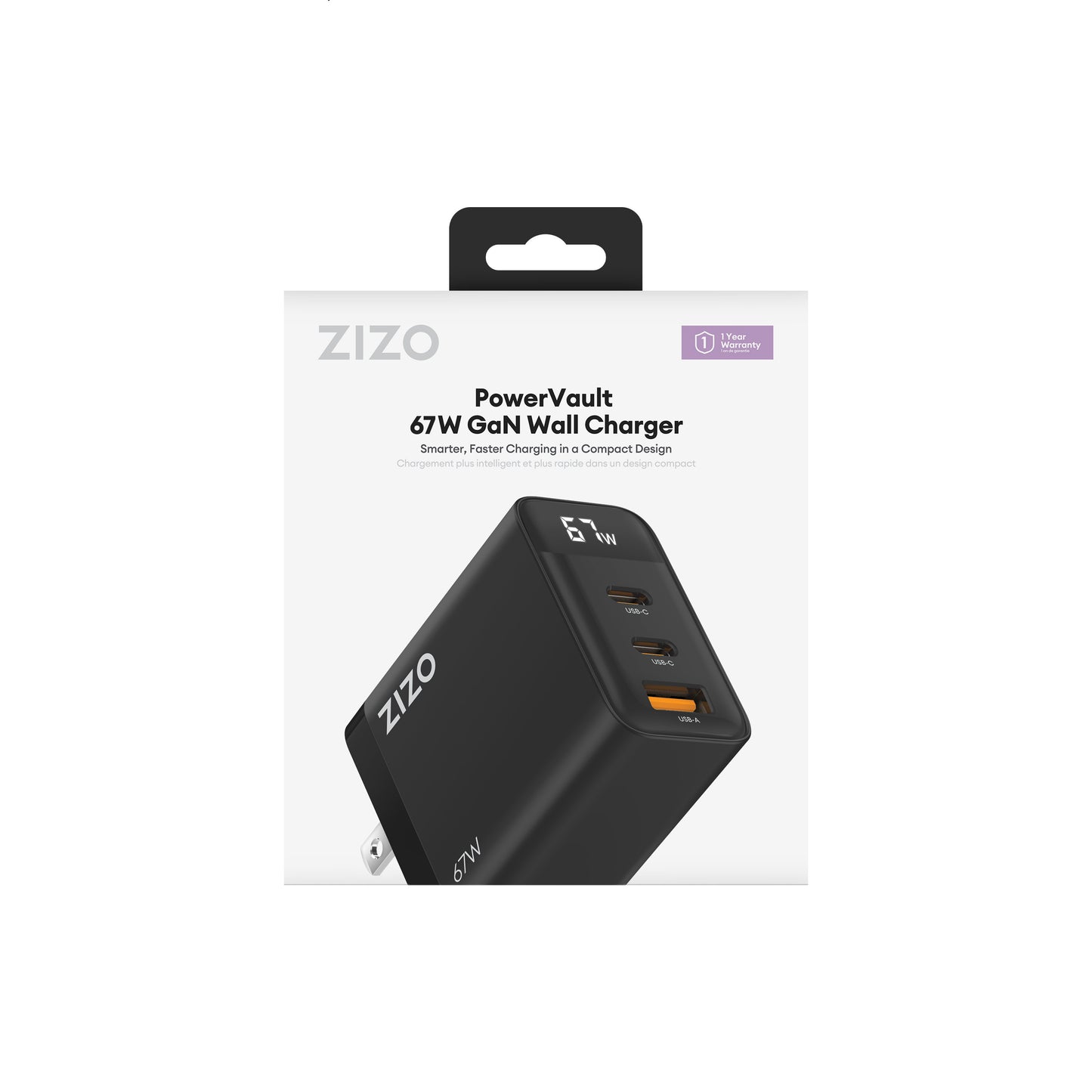 ZIZO PowerVault 67W Dual USB-C + USB-A Wall Charger w/ Digital Display