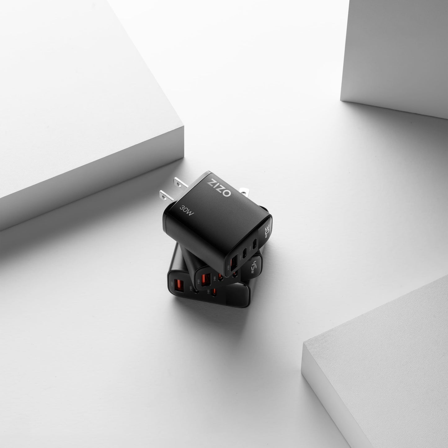 ZIZO PowerVault 65W GaN Dual USB-C + USB-A Wall Charger with Digital Power Display - Black