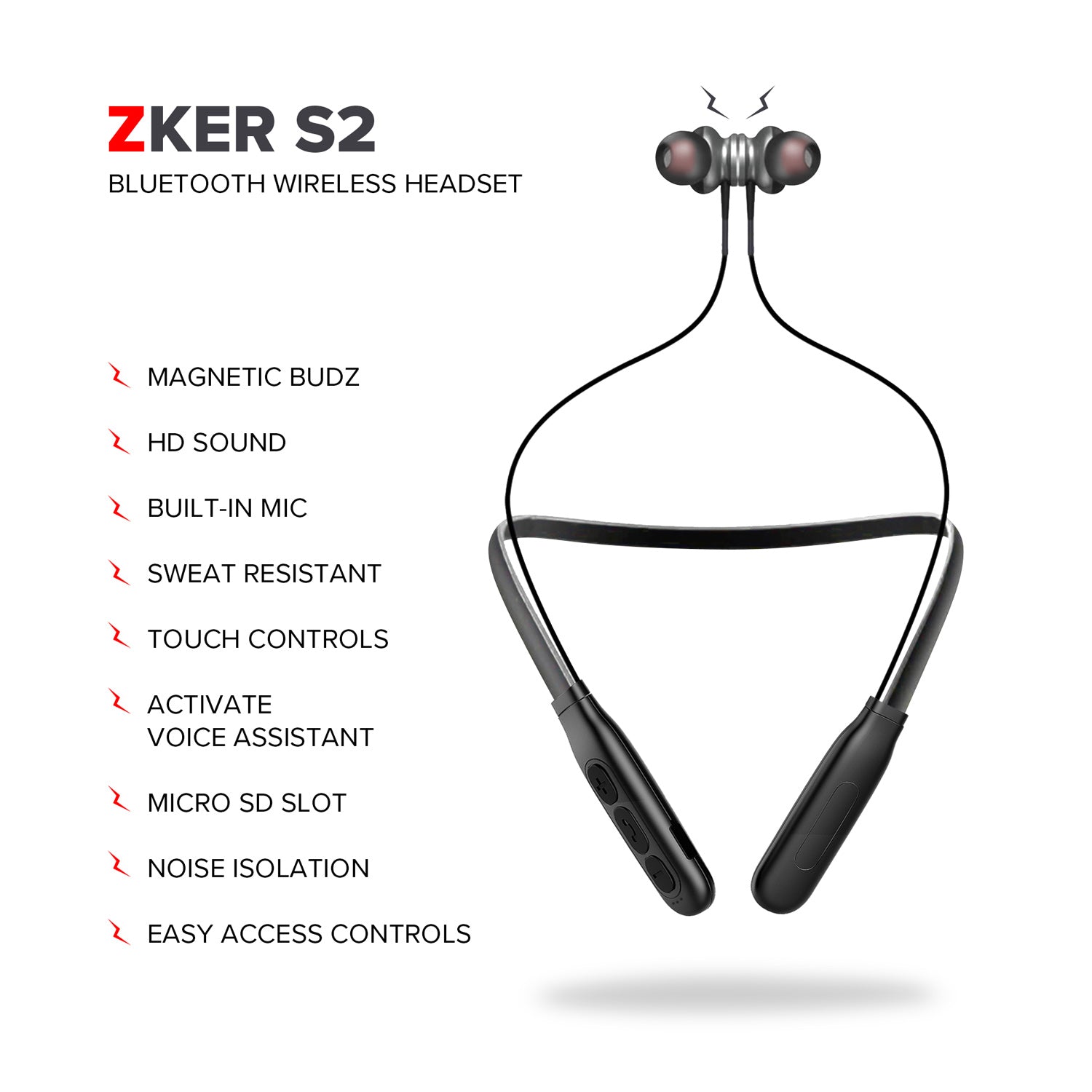 For any Phone Model with Bluetooth Capability - ZIZO ZKER S2 Bluetooth Neckband Wireless Headset - ZIZO Wireless
