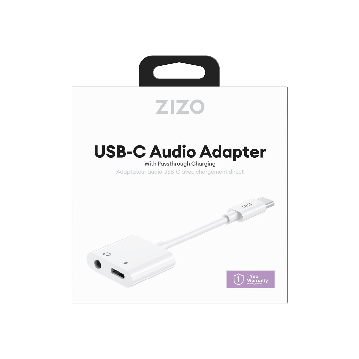 ZIZO Pulse USB-C to 3.5mm Audio Adapter with Charging Passthrough - White