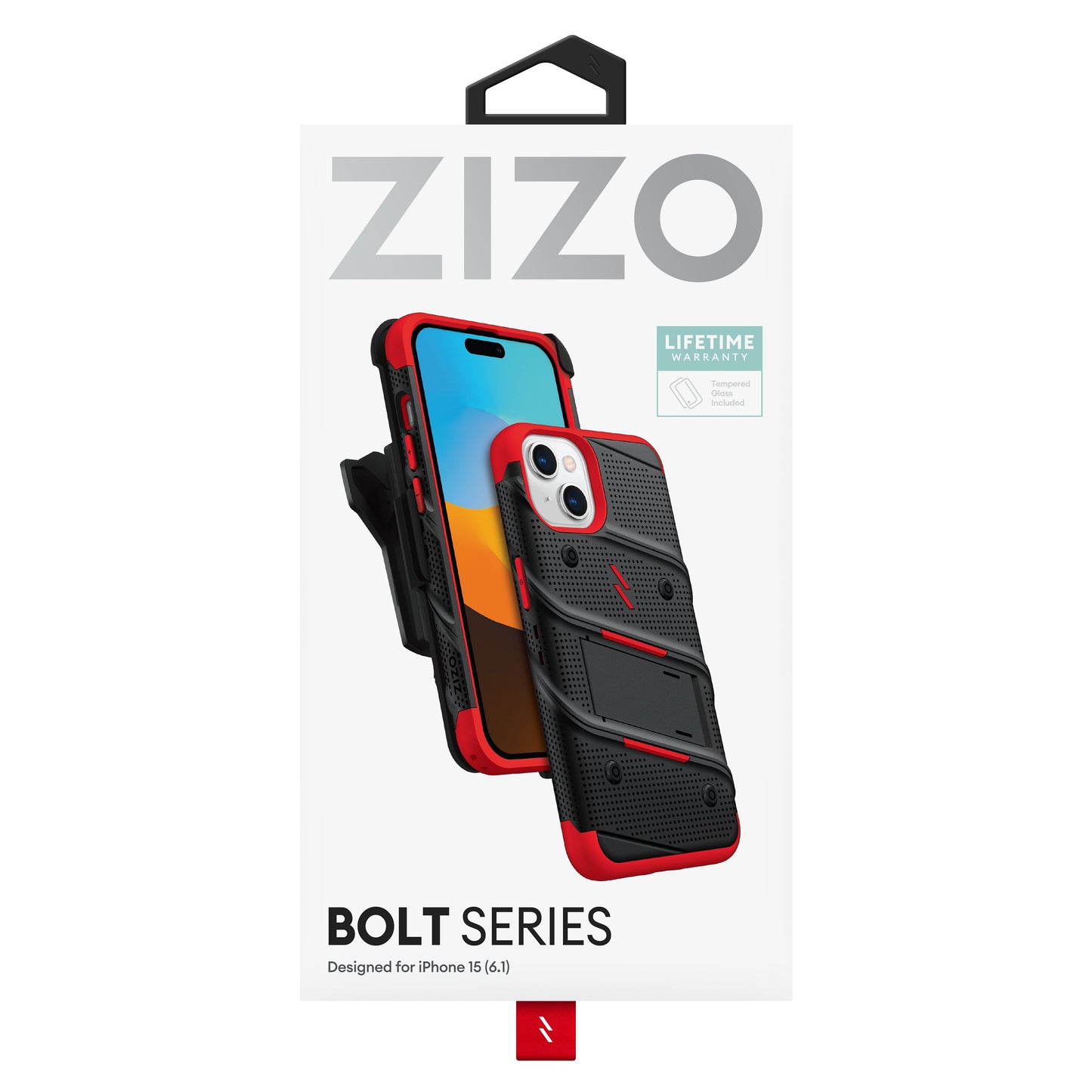 ZIZO BOLT Bundle iPhone 15 Case - Red - ZIZO Wireless