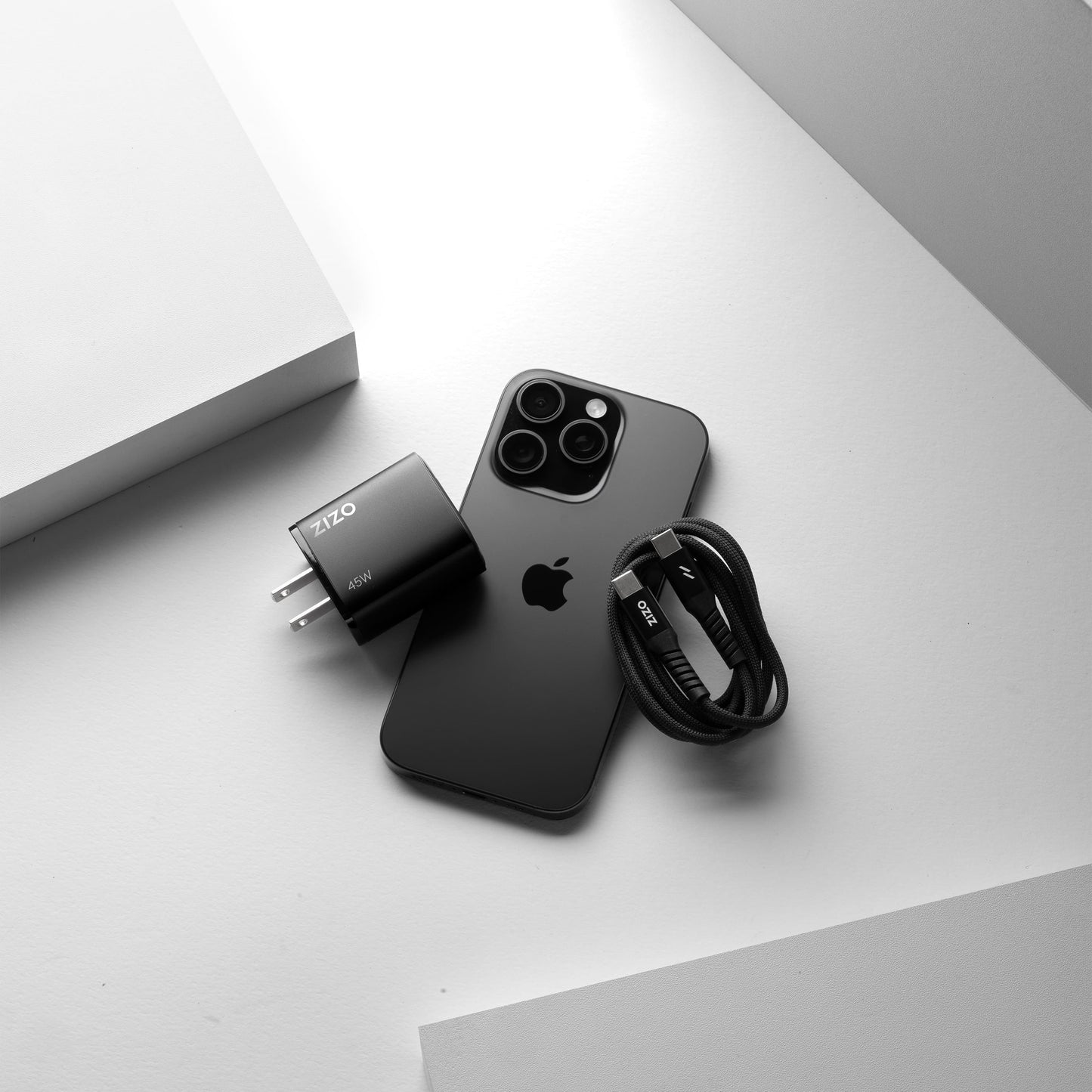 ZIZO PowerVault 45W Dual USB-C + USB-A Wall Charger with Digital Power Display - Black