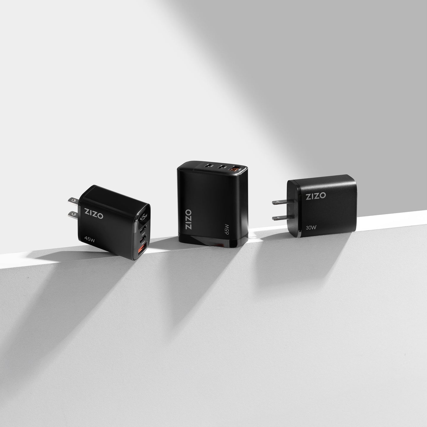 ZIZO PowerVault 65W GaN Dual USB-C + USB-A Wall Charger with Digital Power Display - Black