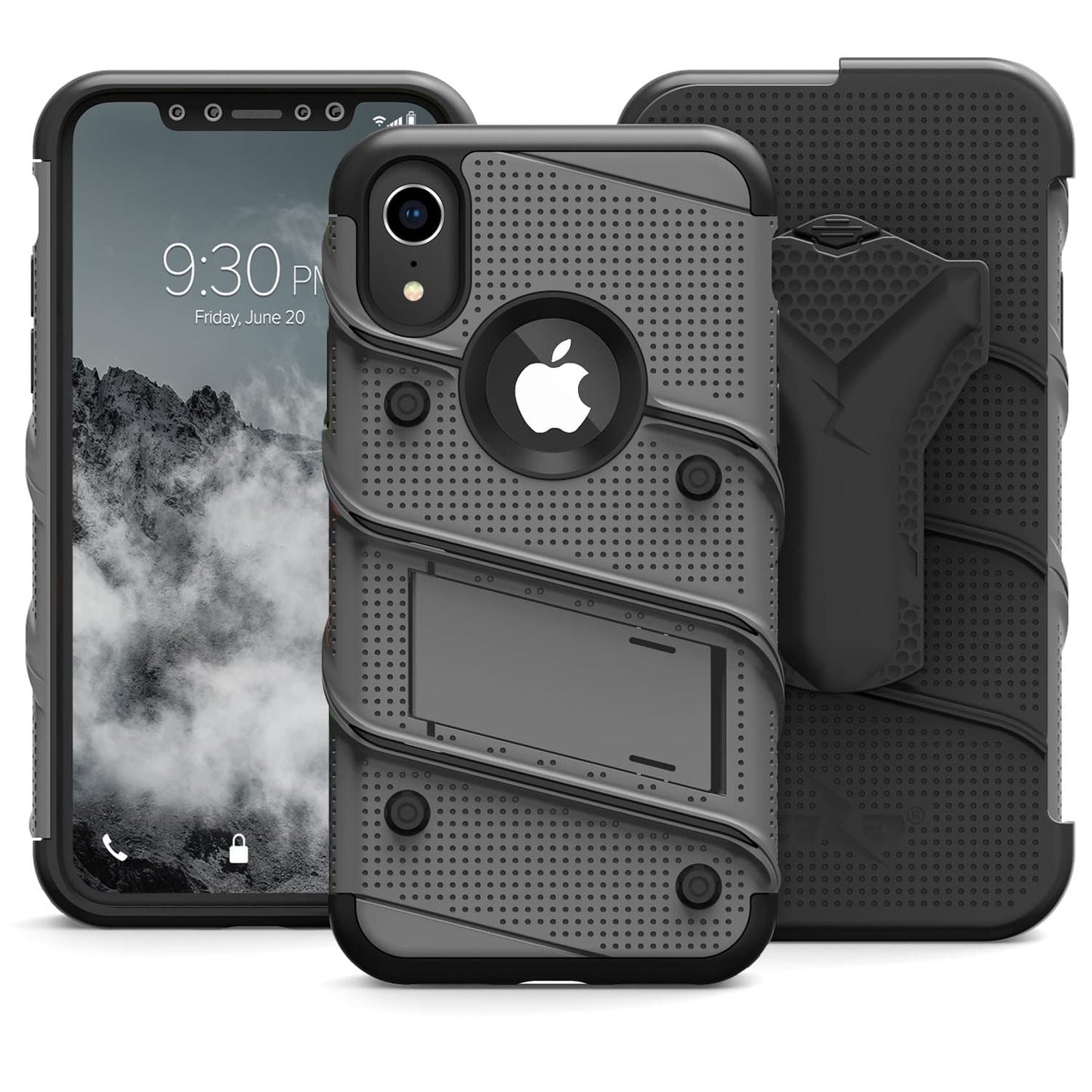 For iPhone XR - BOLT Case with Built In Kickstand Holster and Tempered Glass Screen Protector