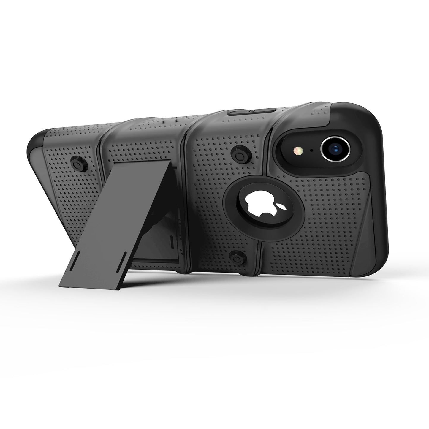 For iPhone XR - BOLT Case with Built In Kickstand Holster and Tempered Glass Screen Protector
