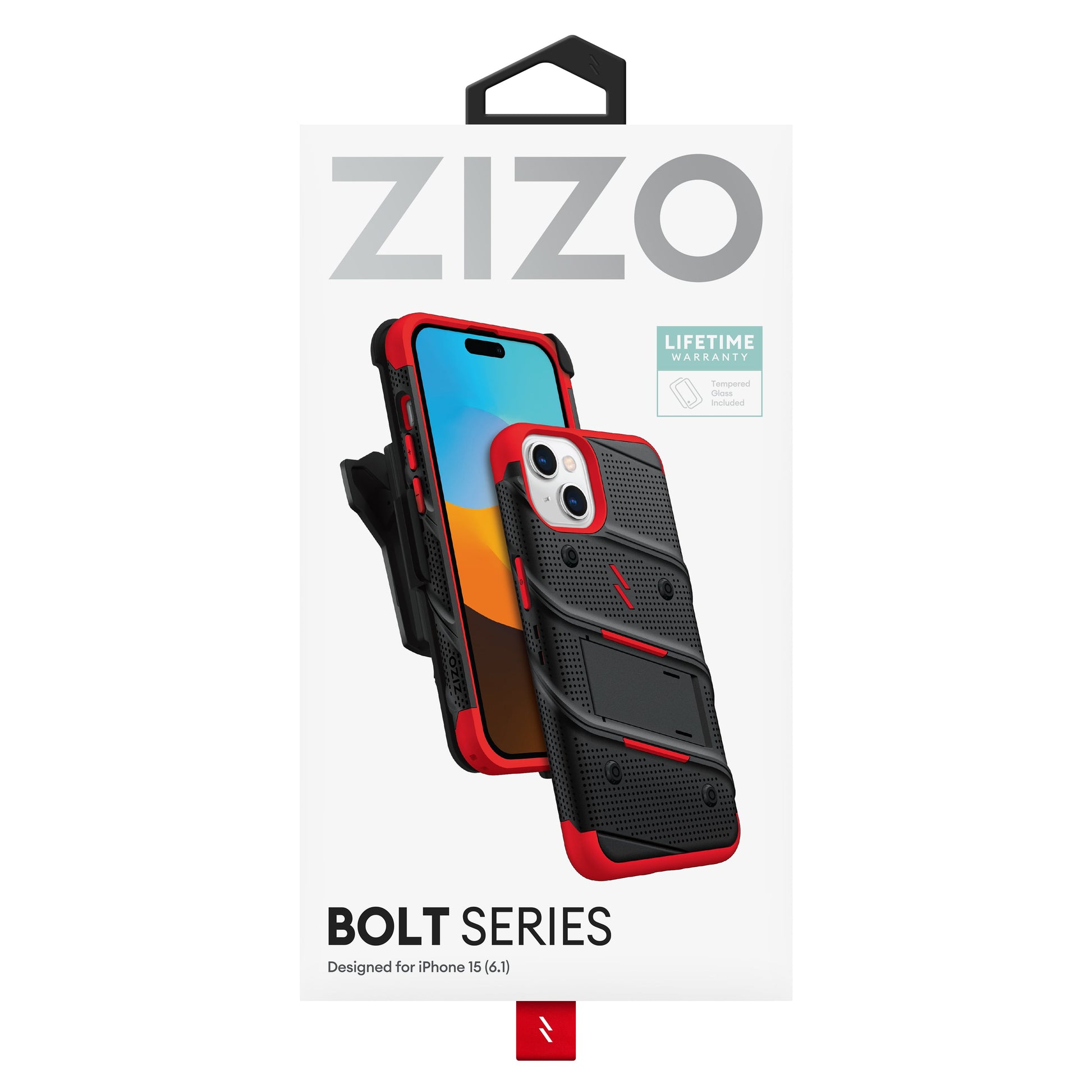 ZIZO BOLT Bundle iPhone 15 Case - Red - ZIZO Wireless
