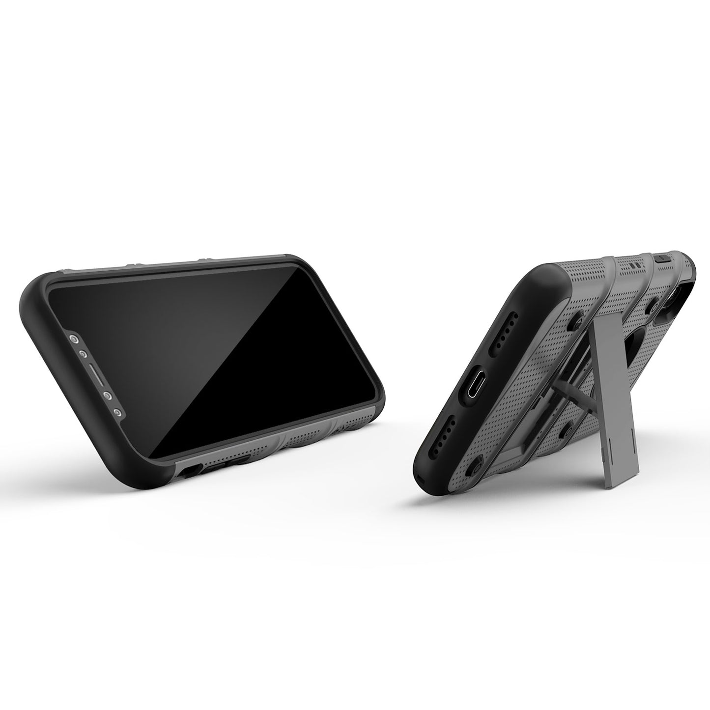 For iPhone XR - BOLT Case with Built In Kickstand Holster and Tempered Glass Screen Protector