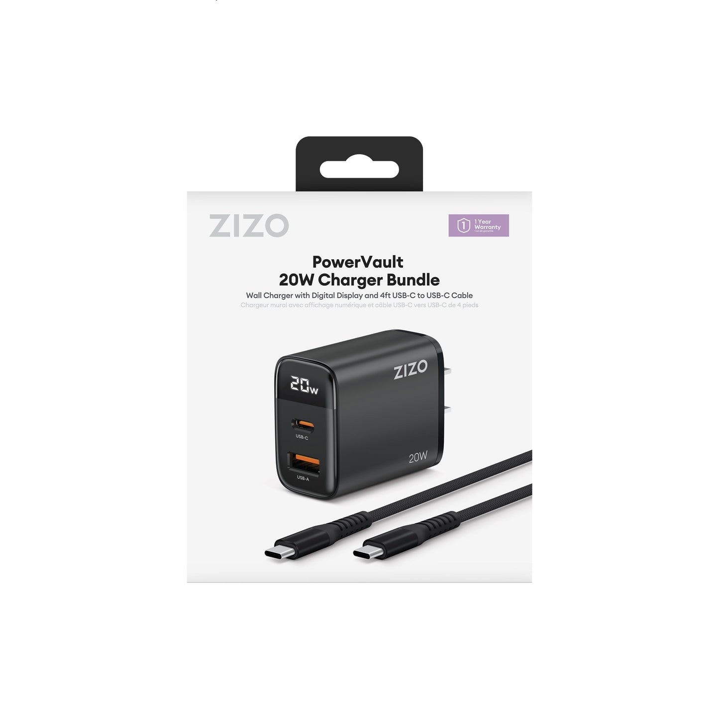 ZIZO PowerVault 20W Charger Bundle with 4FT Braided Nylon USB-C Cable