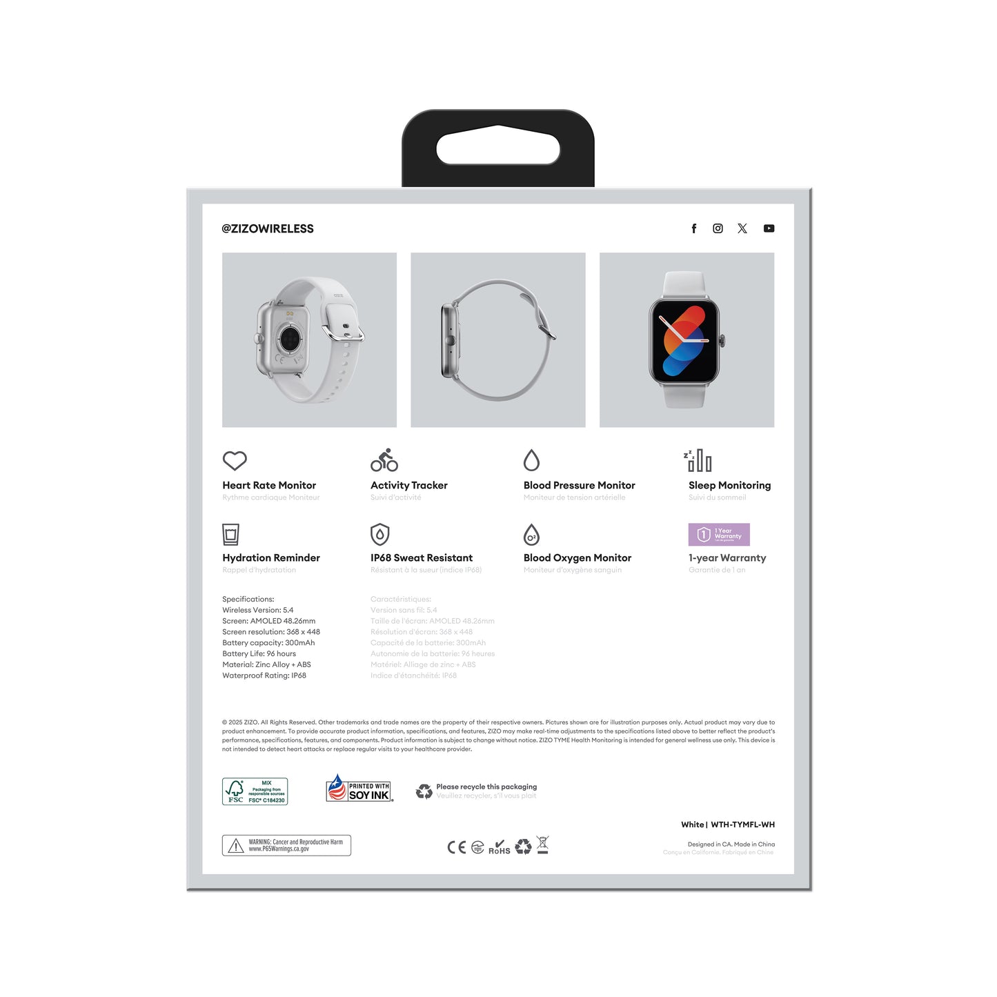 ZIZO TYME Flex Smart Watch - White