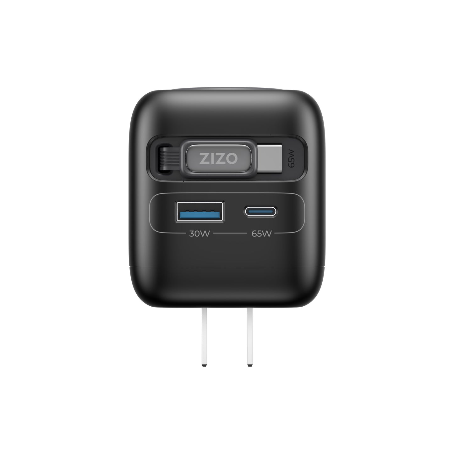 ZIZO PowerVault Cube 65W GaN Travel Charger with Smartwatch Dock, Retractable Cable, and Multi-Port Fast Charging - Space Black