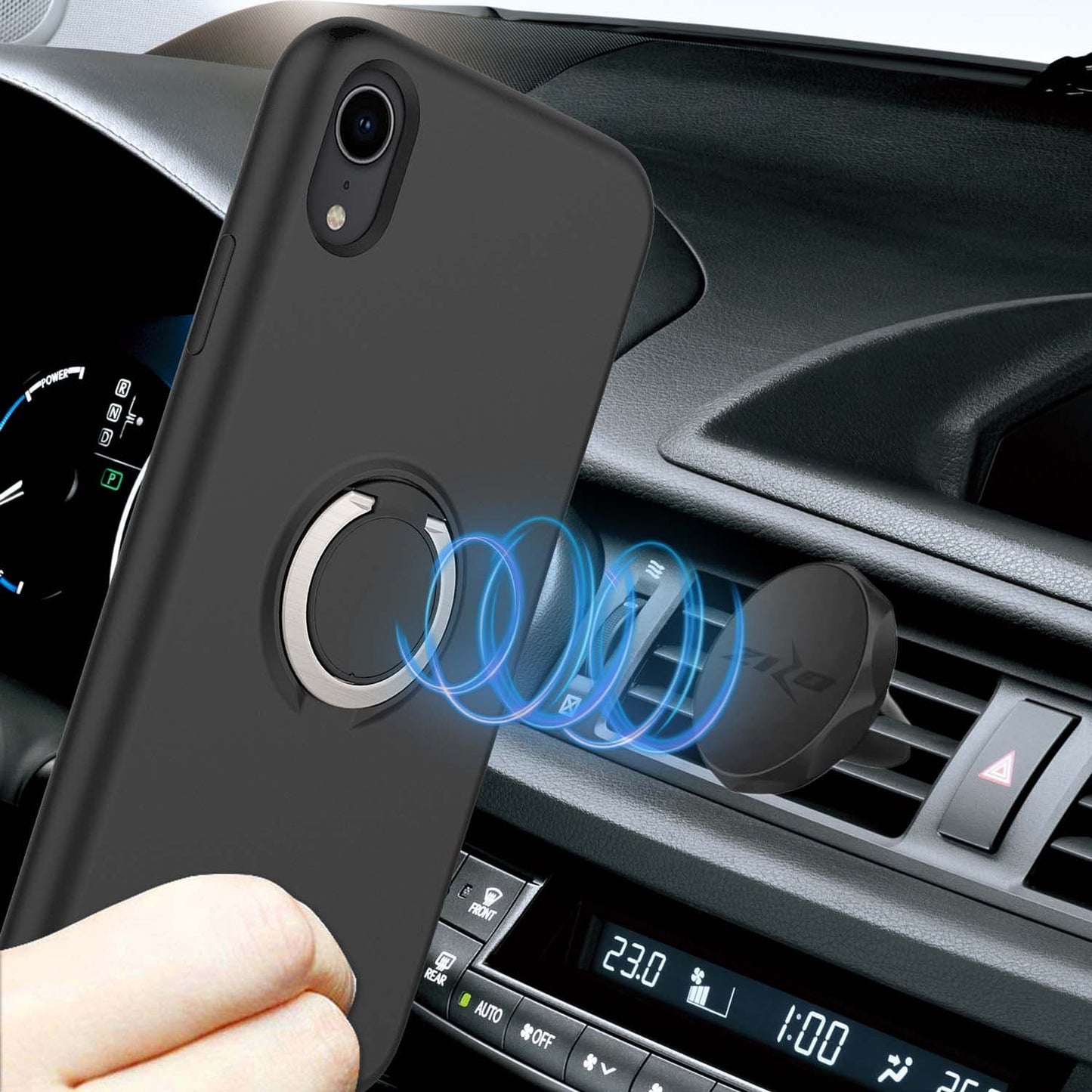 For iPhone XR - REVOLVE Case with Built In 360° Ring Holder Kickstand and Magnetic Mount