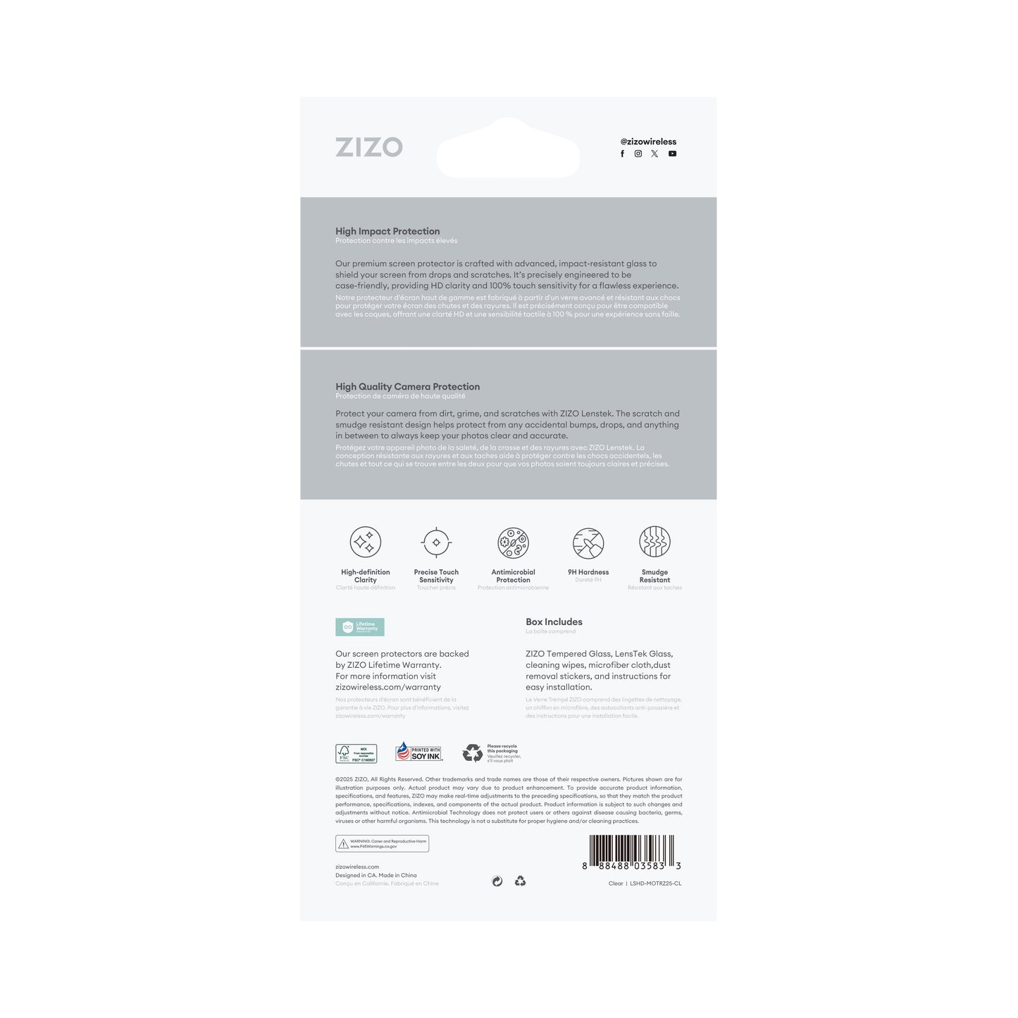 ZIZO TEMPERED GLASS Screen Protector with Camera Lens Protector for moto razr (2025) - Clear