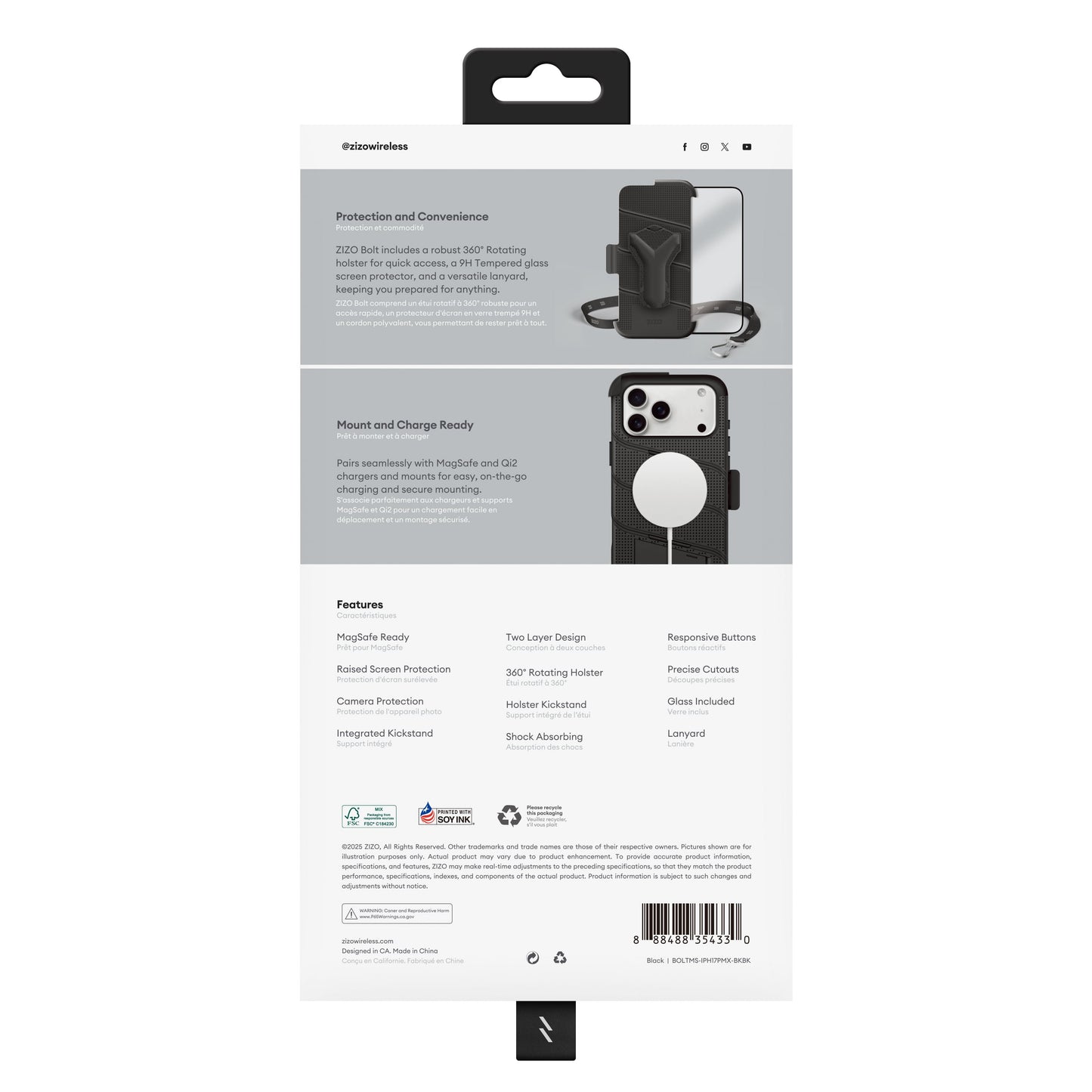 ZIZO BOLT Series iPhone 17 Pro Max MagSafe Case - Black