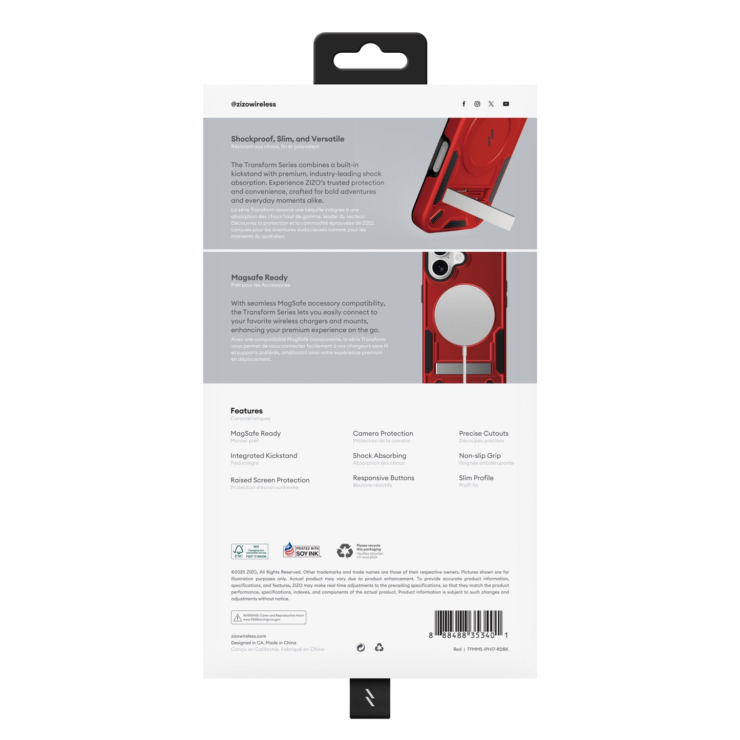 ZIZO TRANSFORM Series iPhone 17 MagSafe Case - Red - ZIZO Wireless