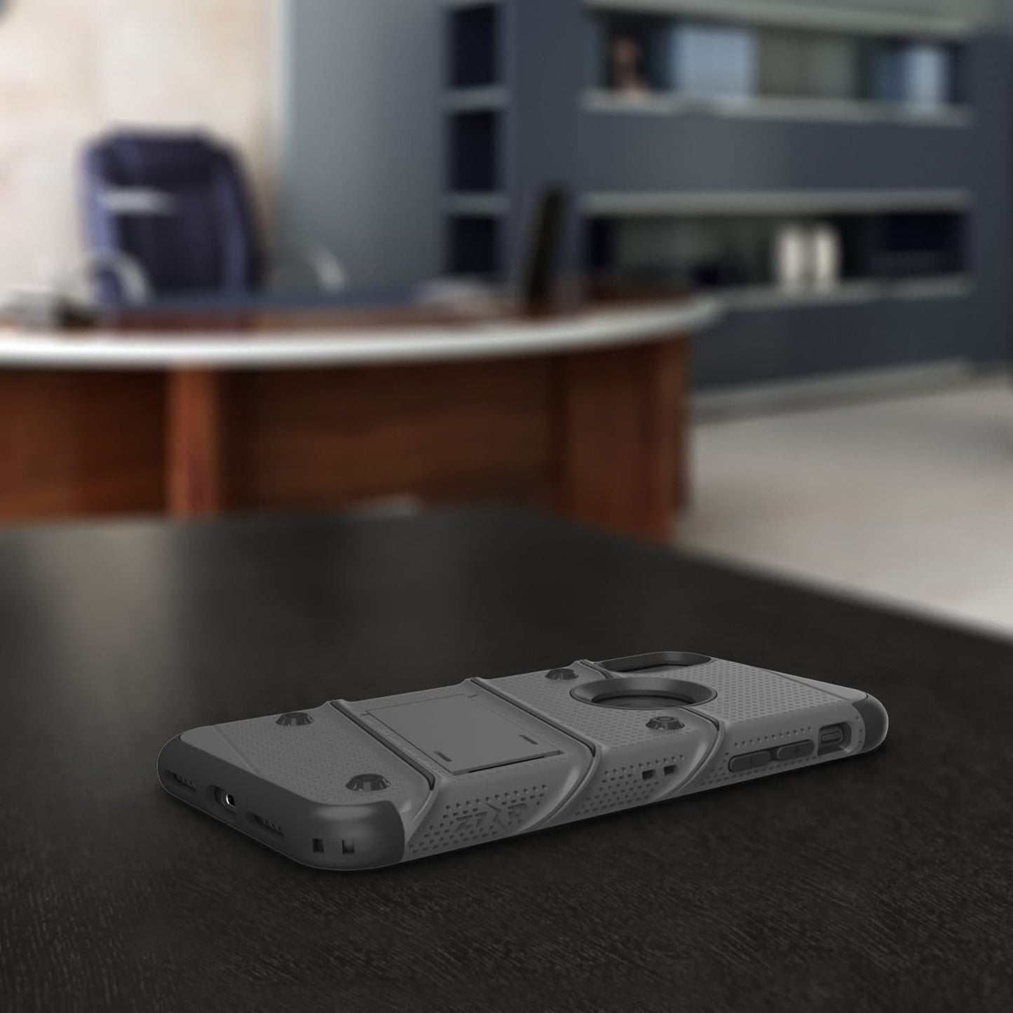 For iPhone XR - BOLT Case with Built In Kickstand Holster and Tempered Glass Screen Protector