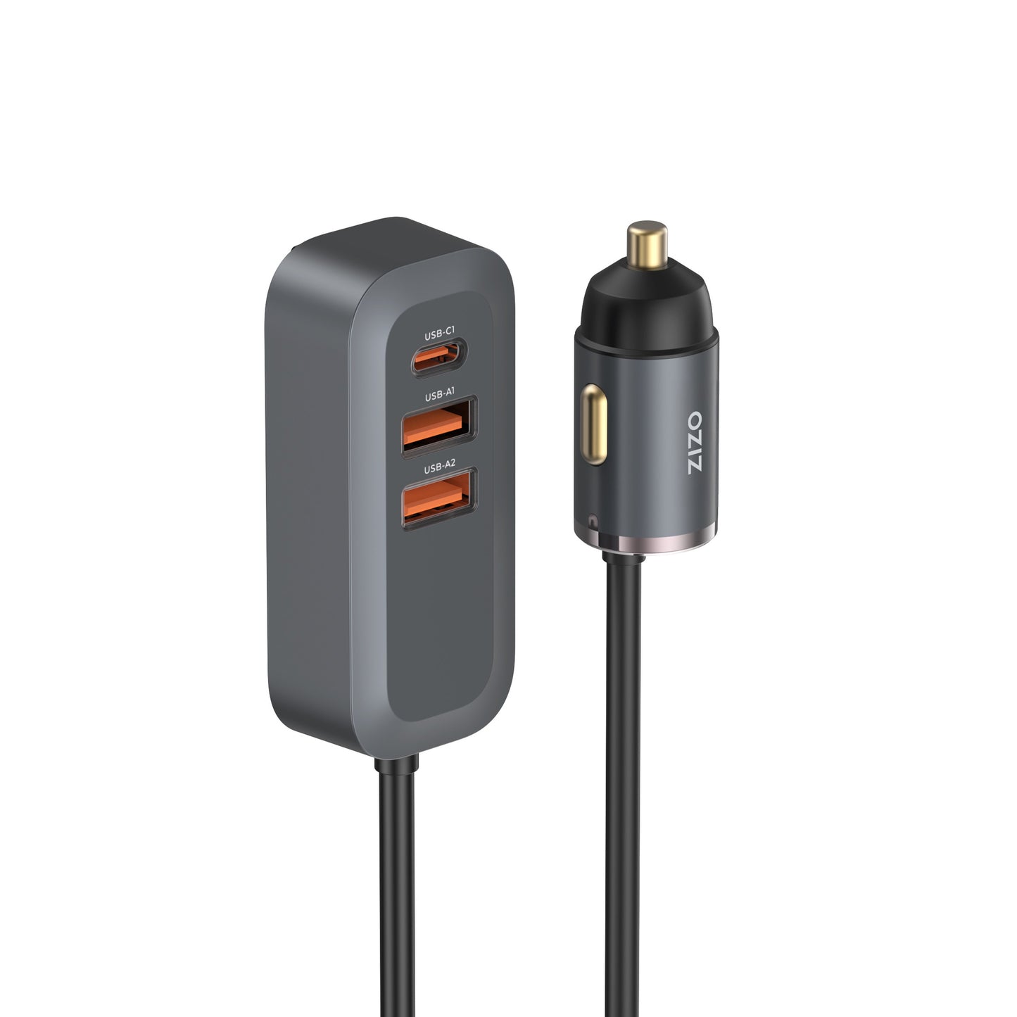 ZIZO PowerVault 4-Port Car Charging Hub with Extended Reach (100W) - Black