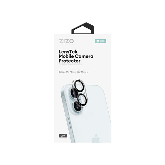 ZIZO LensTek iPhone 16 Camera Lens Protector (2 Pack) - Black