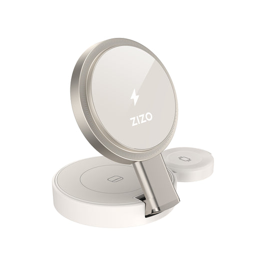 ZIZO PowerVault Fold Pro 3-in-1 MagSafe Charging Station with Adjustable Stand - Champagne