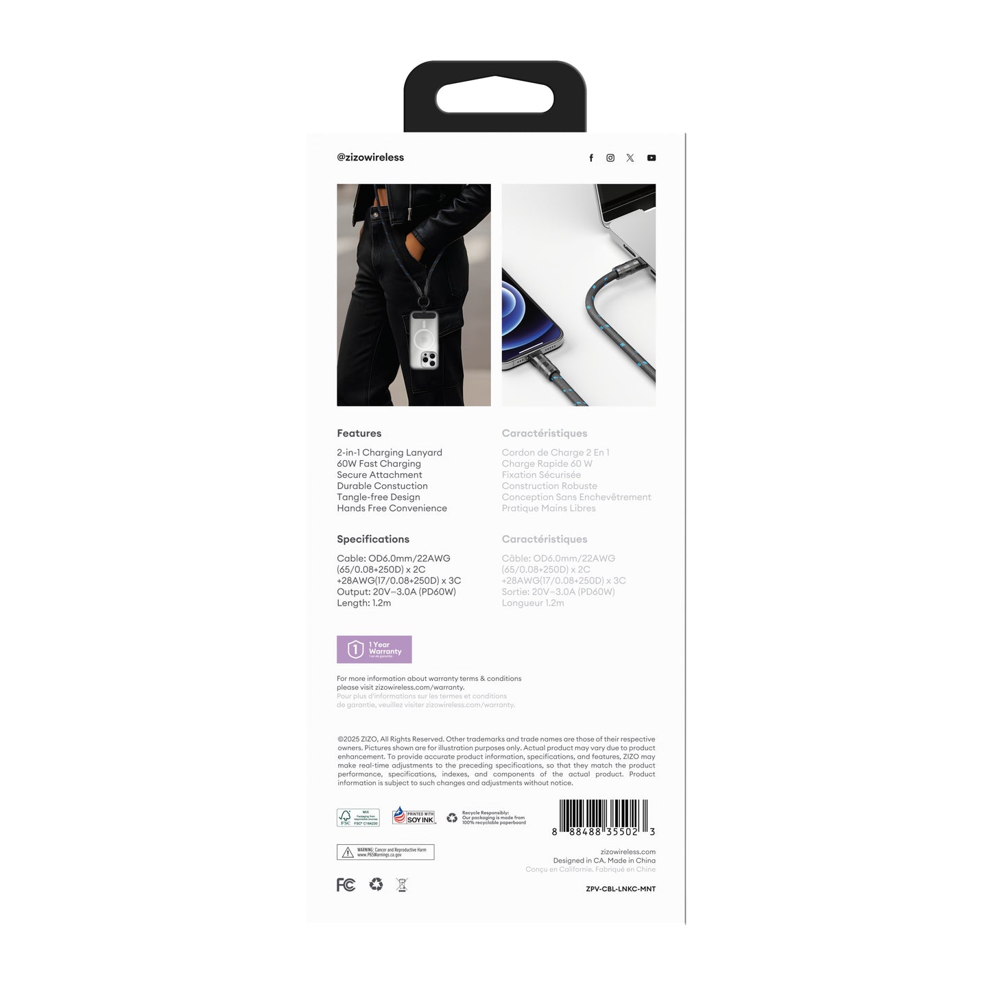 ZIZO PowerVault Link+ Lanyard USB-C Cable