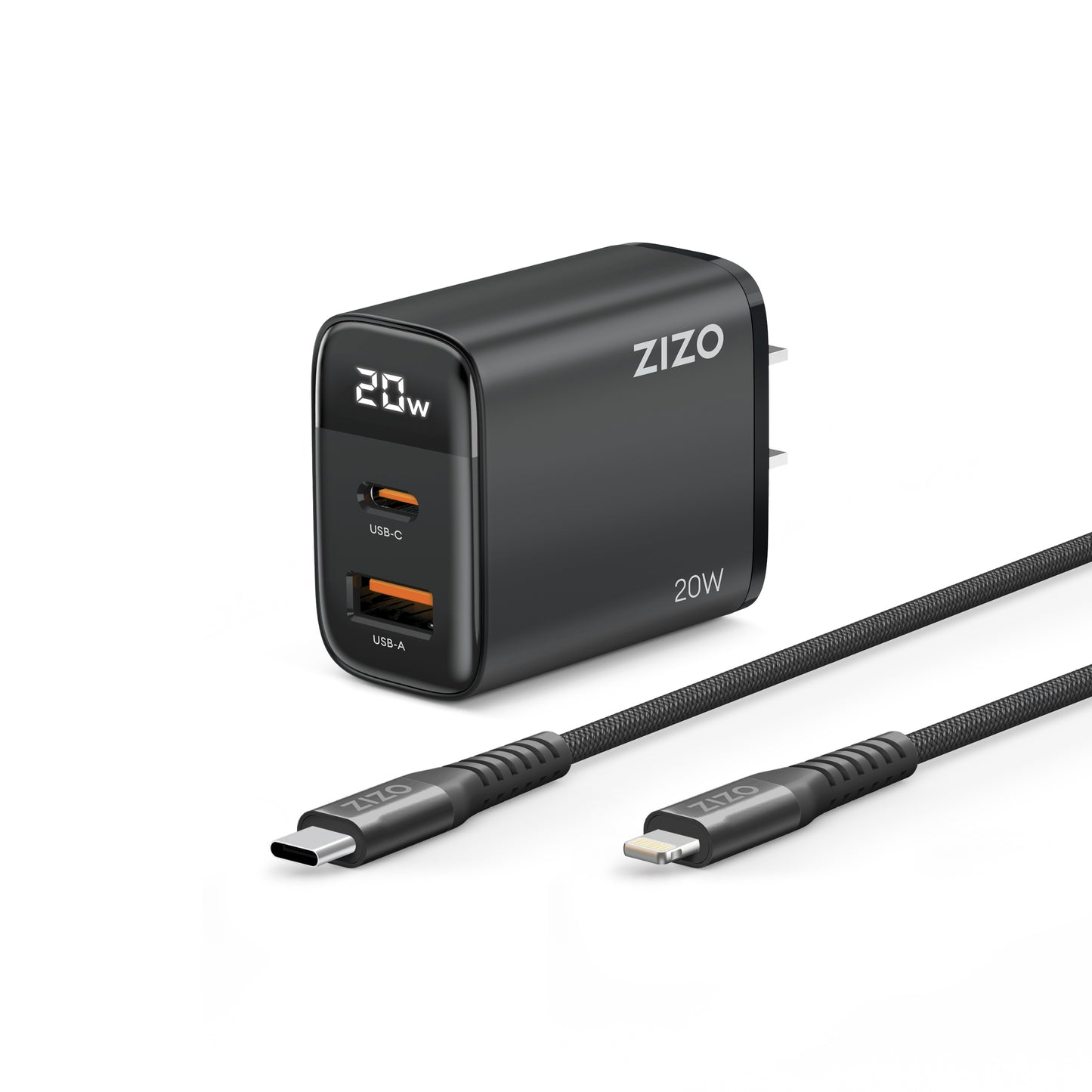 ZIZO PowerVault 20W Charger Bundle with 4FT Braided Nylon USB-C to Lightning Cable - Black - ZIZO Wireless