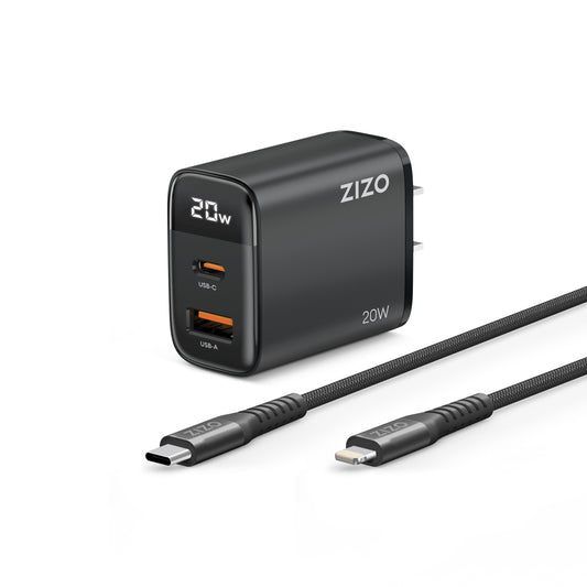 ZIZO PowerVault 20W Charger Bundle with 4FT Braided Nylon USB-C to Lightning Cable - Black