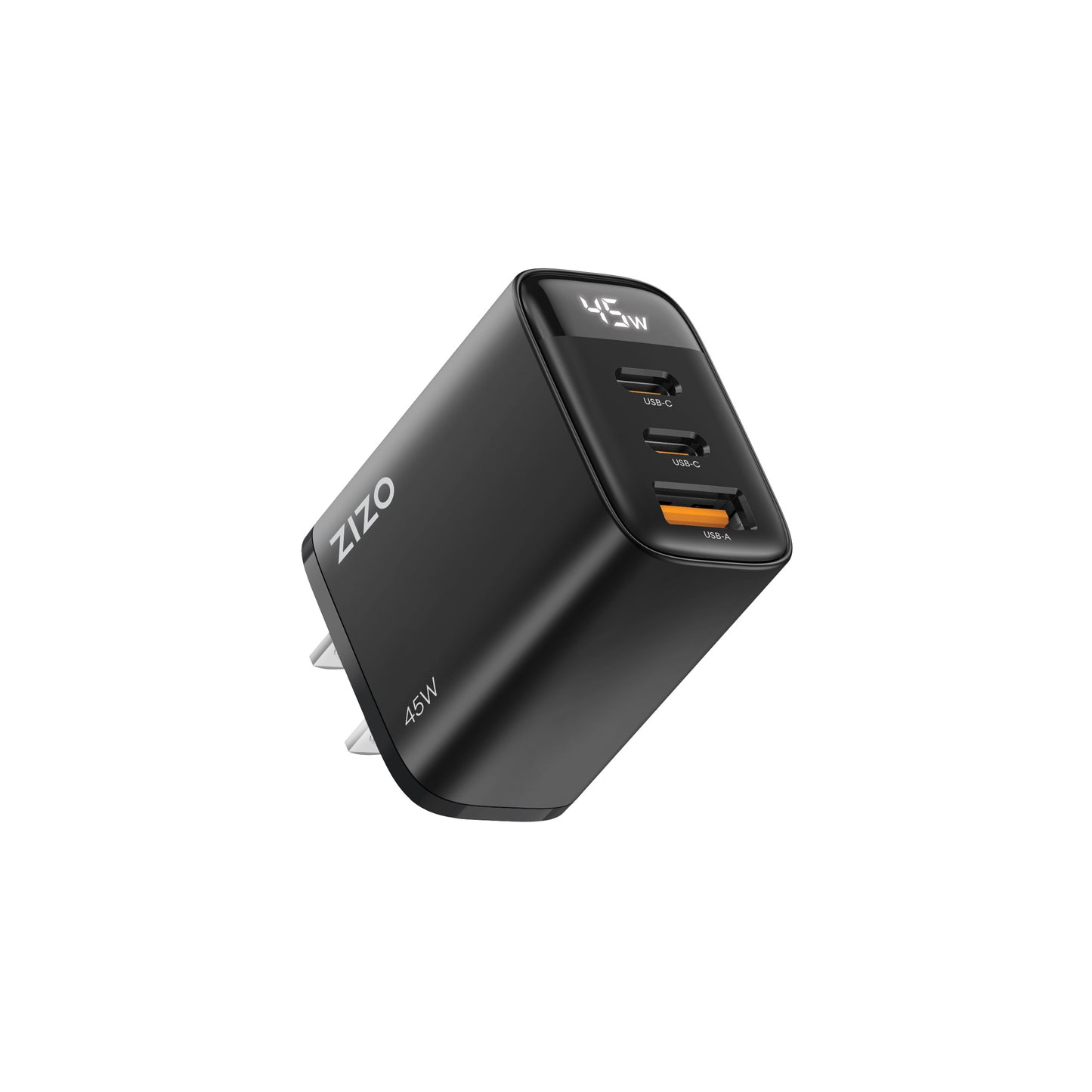 ZIZO PowerVault 45W Dual USB-C + USB-A Wall Charger with Digital Power Display - Black