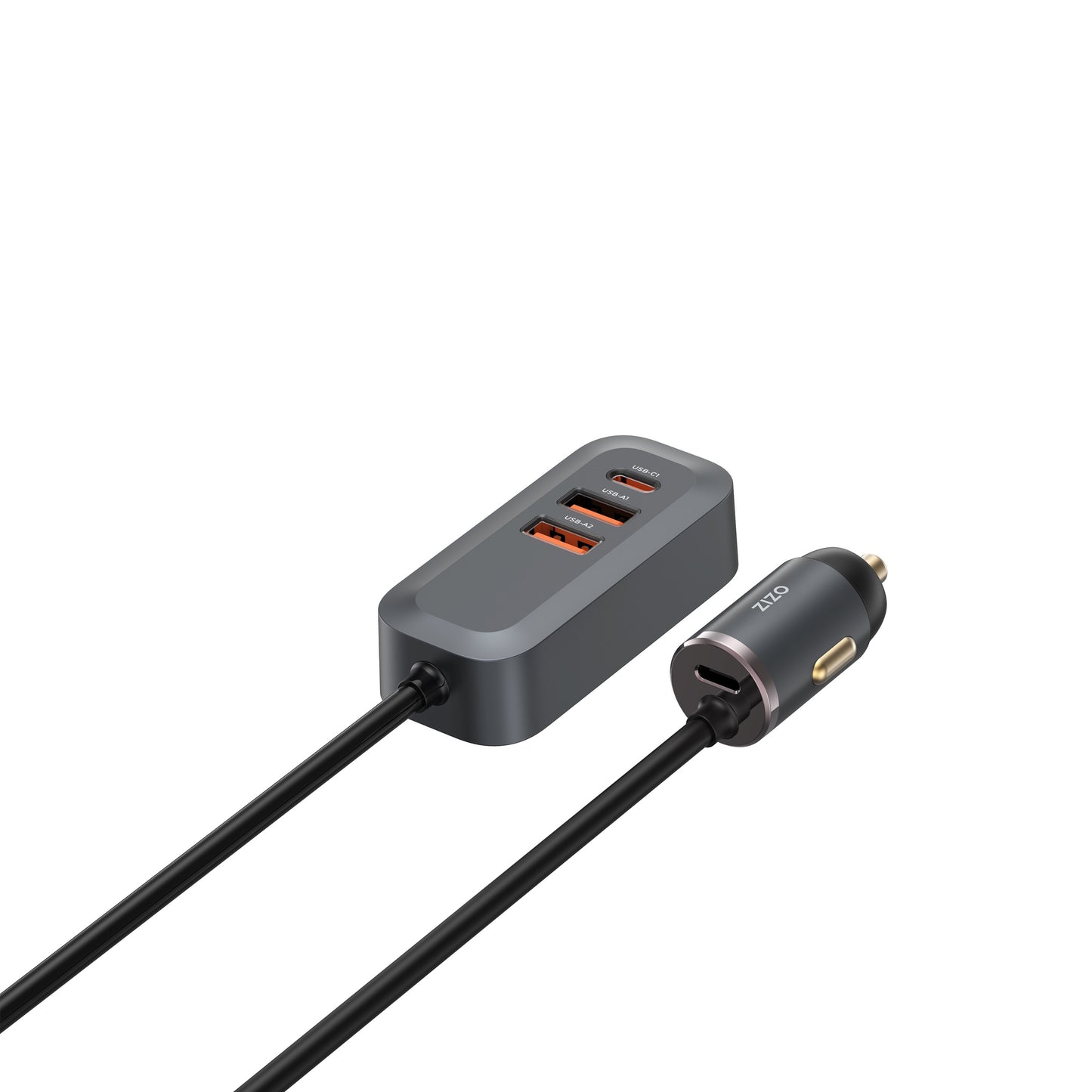 ZIZO PowerVault 4-Port Car Charging Hub with Extended Reach (100W) - Black