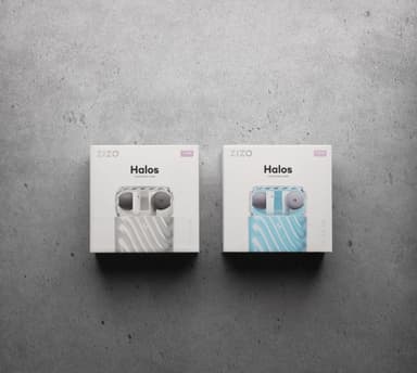 Two ZIZO Halos retail boxes side by side, one white and one blue