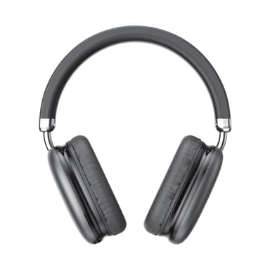 The ZIZO Tempo Pro in Black seen head on against white, both earcups turned flat and the fabric-wrapped band arched above them