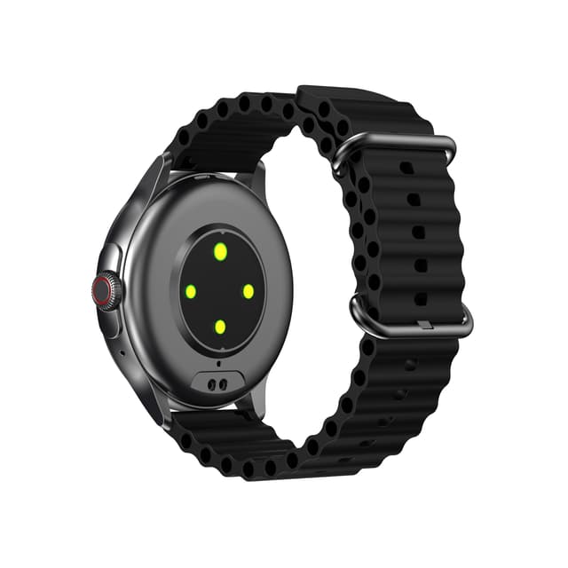 The underside of the ZIZO Tyme Elite 2, showing four green optical sensors and the charging contacts